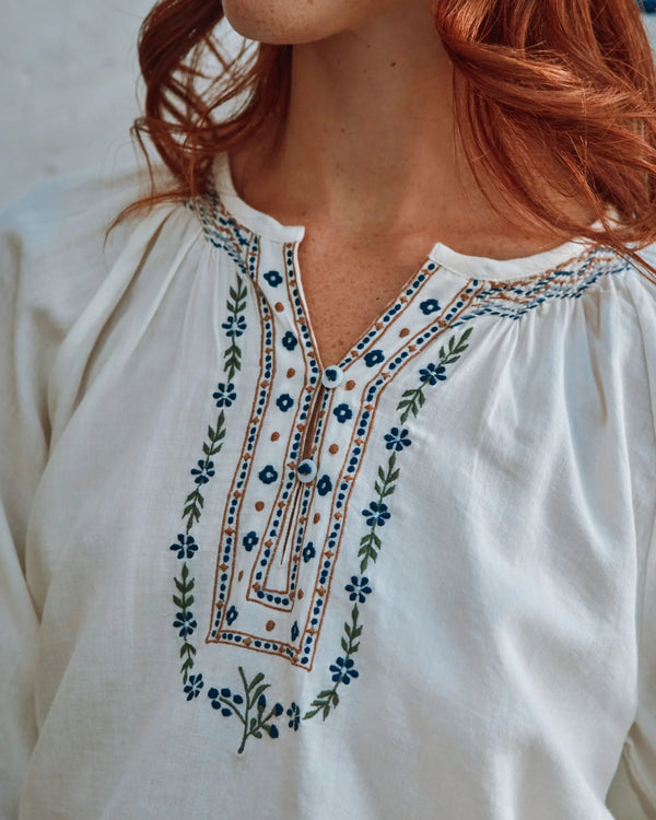 Emile & Ida - Blouse brodée ethnique écru