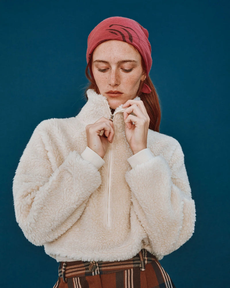 Emile & Ida - Sweat zippé sherpa écru