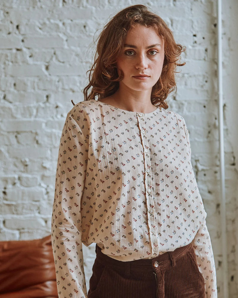 Emile & Ida - Blouse écrue à fleurs roses