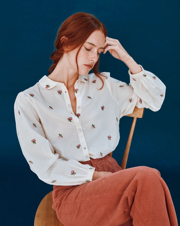 Emile & Ida - Blouse écru broderies roses