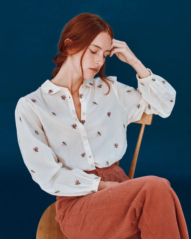 Emile & Ida - Blouse écru broderies roses