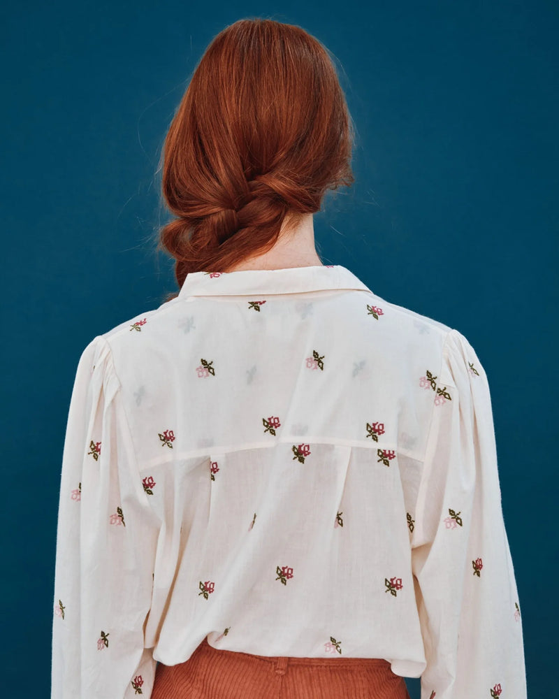 Emile & Ida - Blouse écru broderies roses