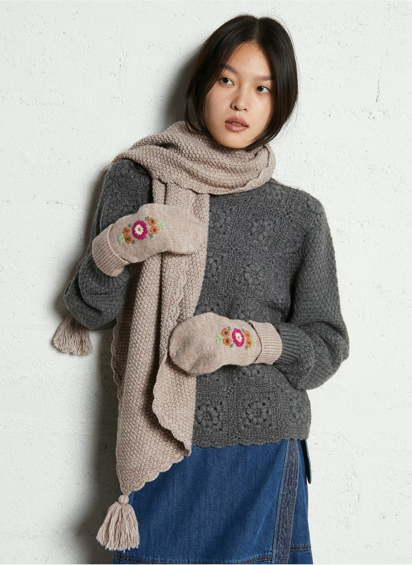 Louise Misha - Knitted scarf pompom - ficelle