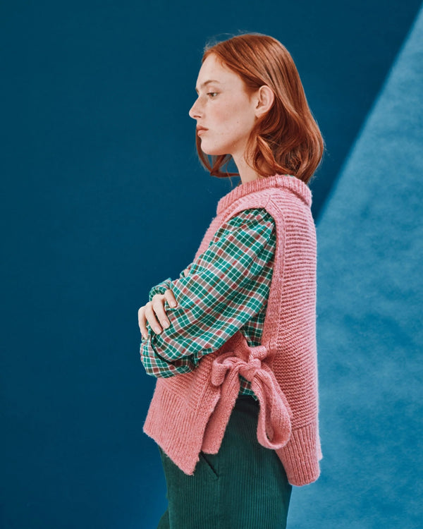 Emile & Ida - Pull sans manches à nouer ultra doux rose