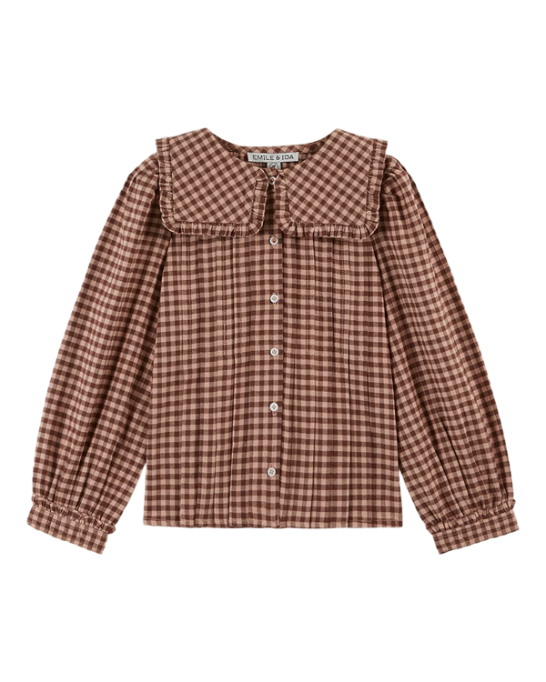 Emile & Ida - Blouse col carré vichy poudre