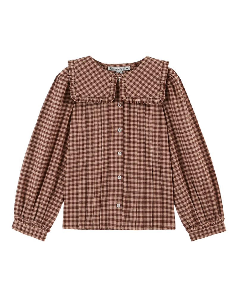 Emile & Ida - Blouse col carré vichy poudre