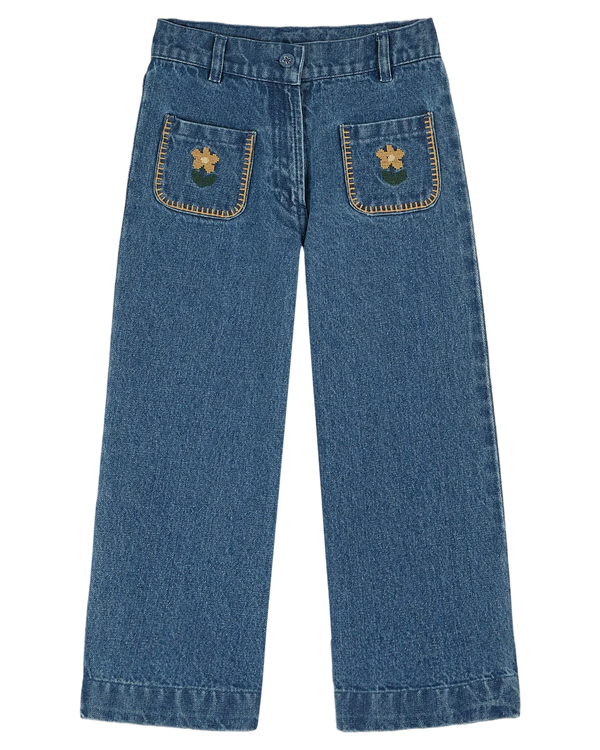 Emile & Ida - Jean brodé poches fleurs denim