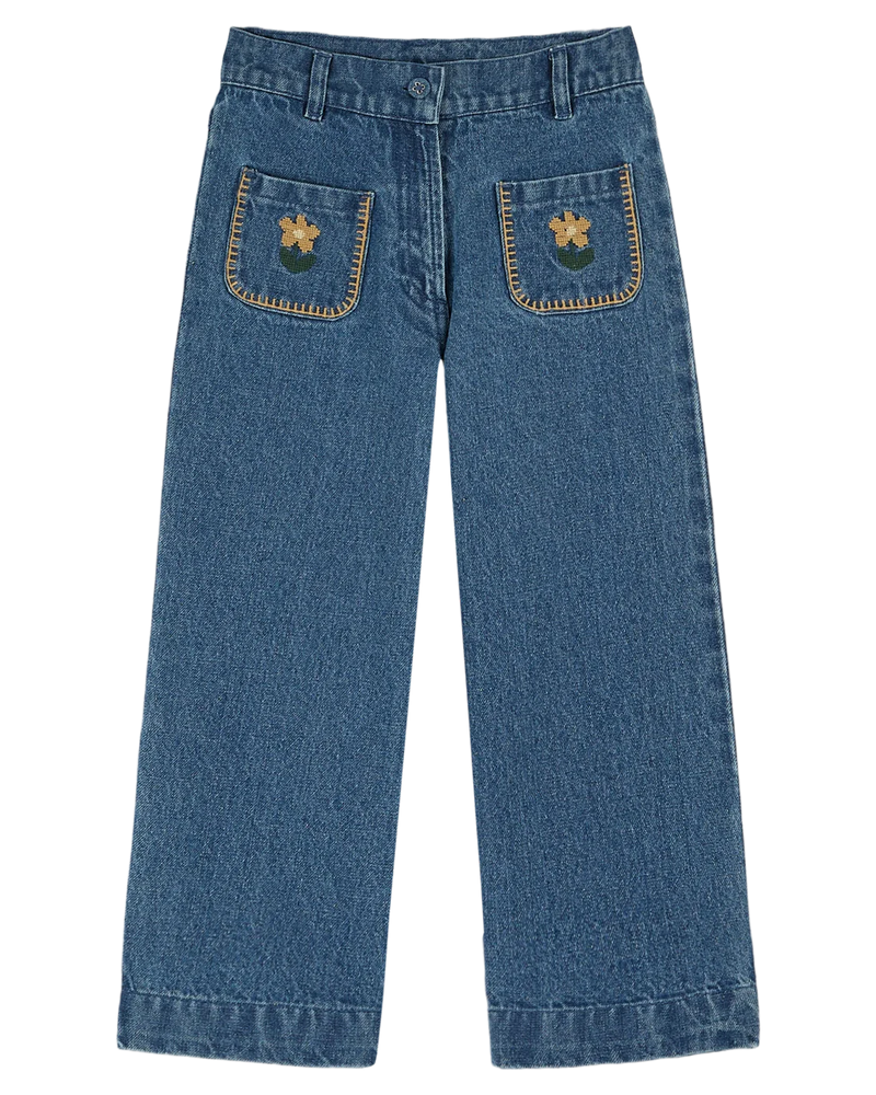 Emile & Ida - Jean brodé poches fleurs denim