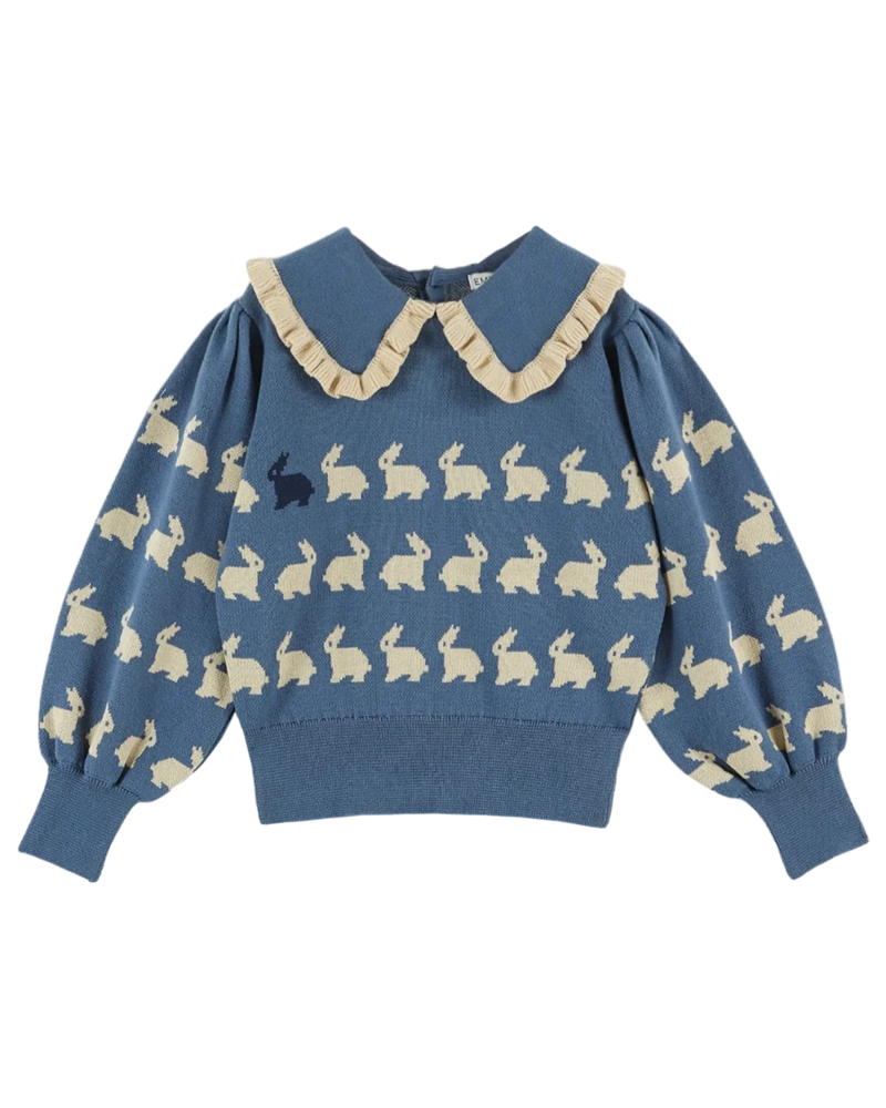 Emile & Ida - Pull jacquard lapin fille bleu