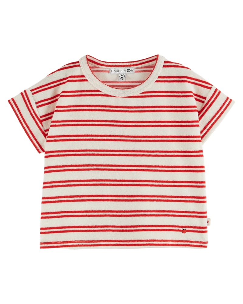 Emile & Ida - T-shirt éponge rayures rouge