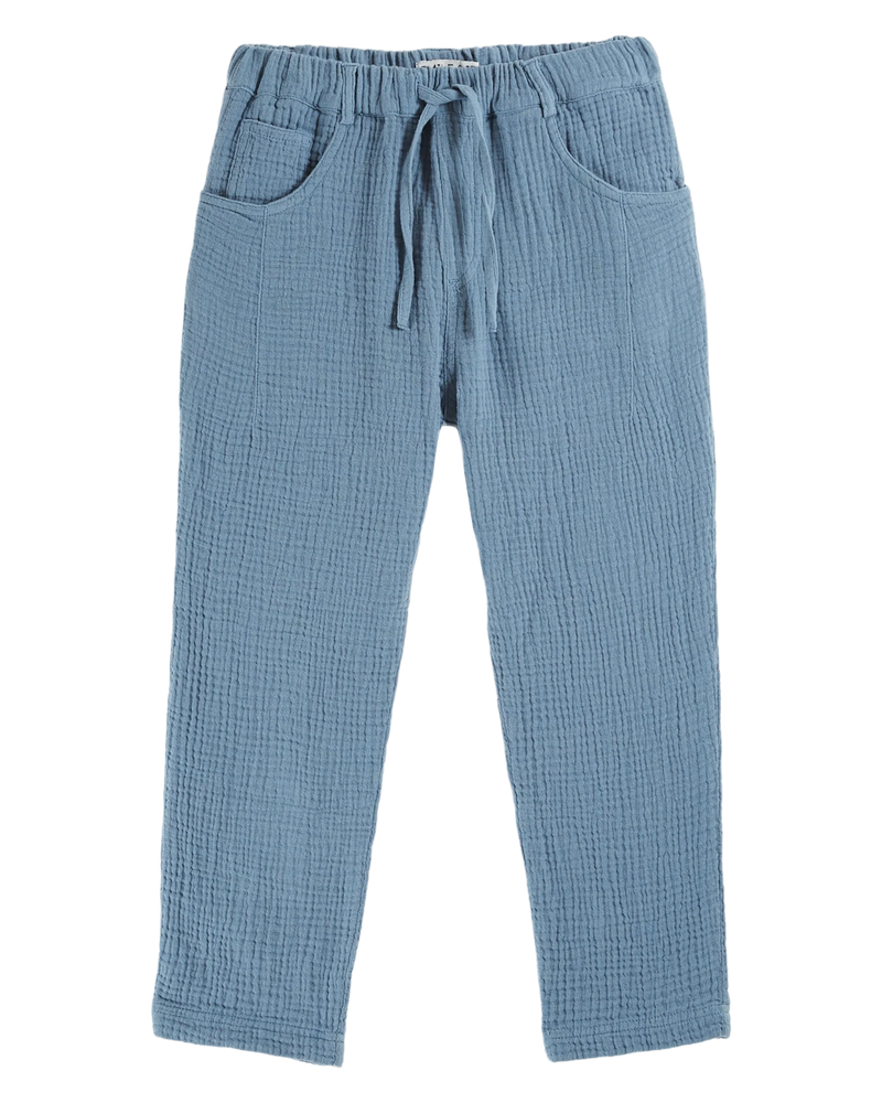 Emile & Ida - Pantalon gaze de coton gris bleu enfant