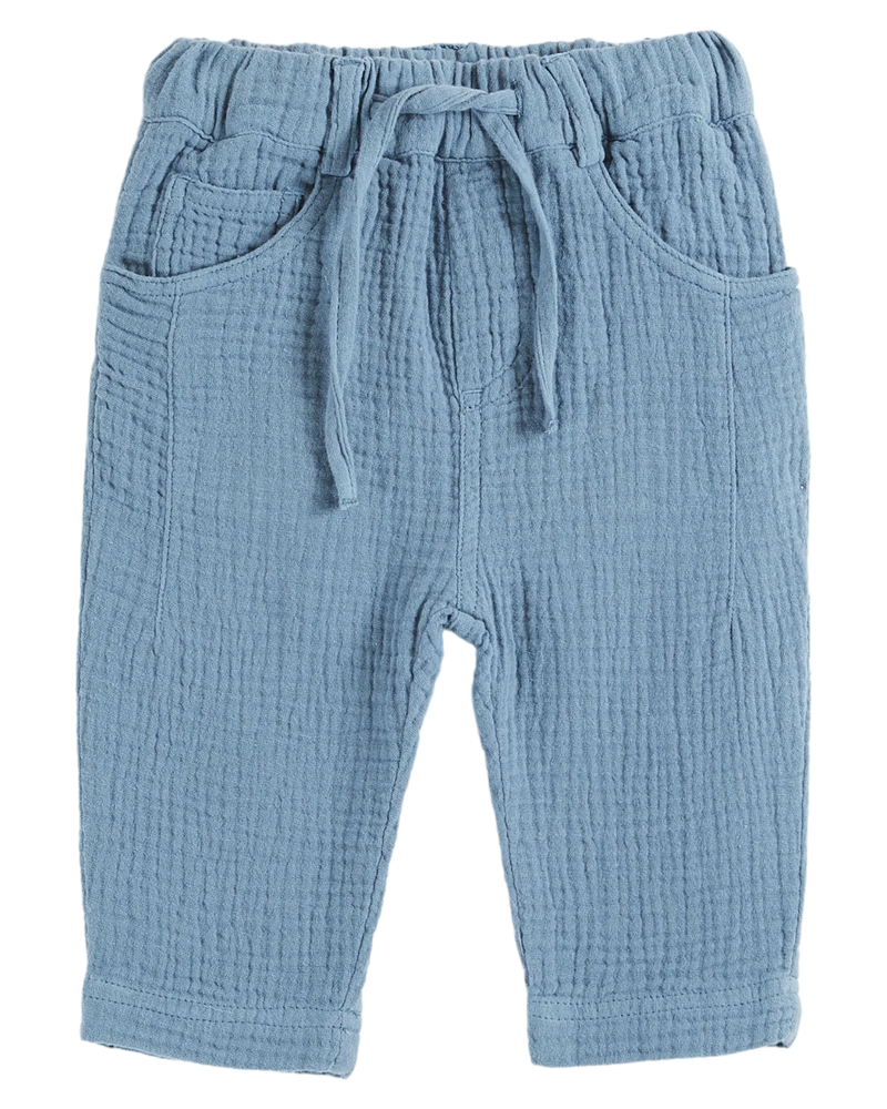 Emile & Ida - Pantalon gaze de coton gris bleu bébé