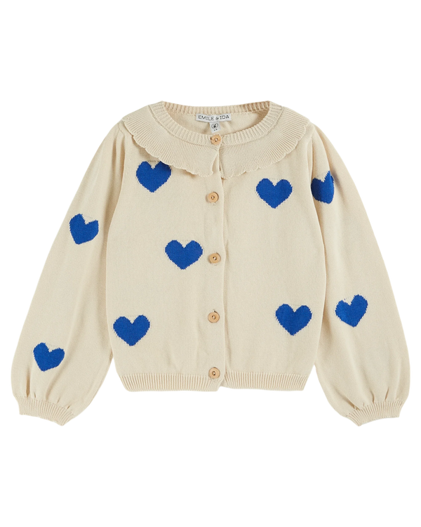 Emile & Ida - Cardigan fille coton bio coeur écru