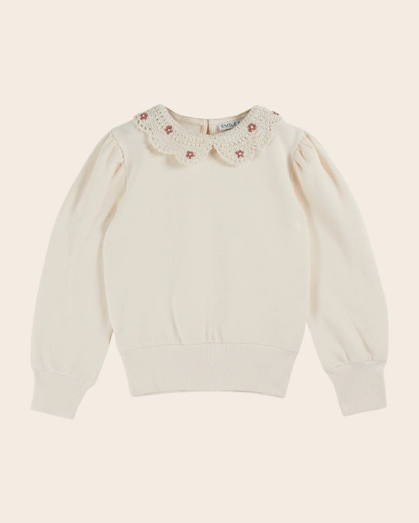 Emile & Ida - Sweat col crochet coton bio crème