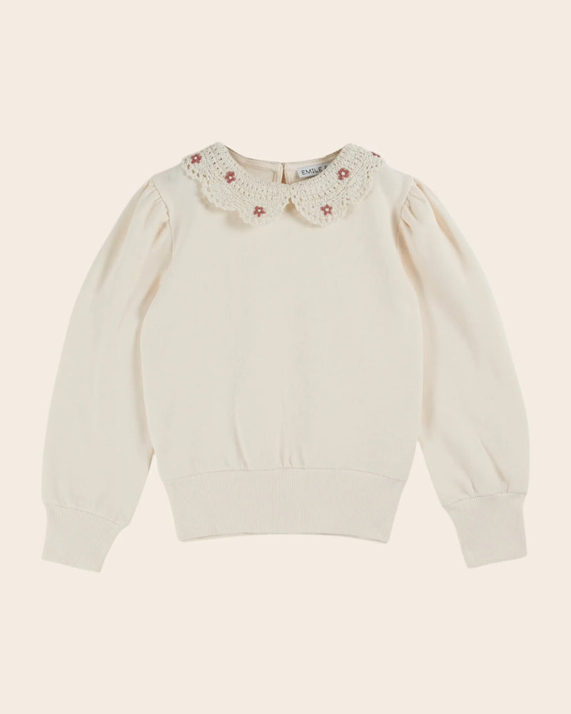 Emile & Ida - Sweat col crochet coton bio crème