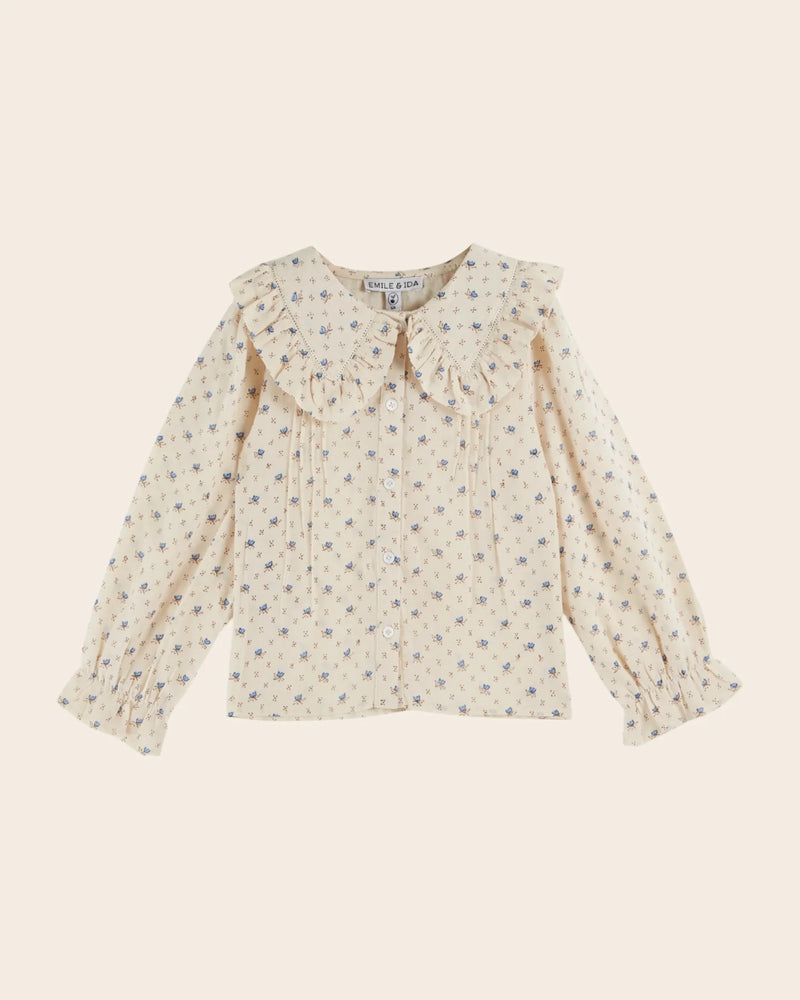 Emile & Ida - Blouse écru à fleurs bleues