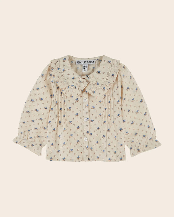 Emile & Ida - Blouse écru à fleurs bleues bébé