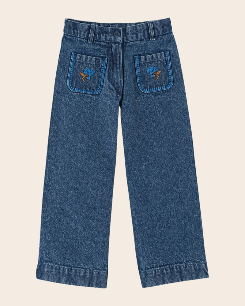 Emile & Ida - Pantalon denim point de croix bleu