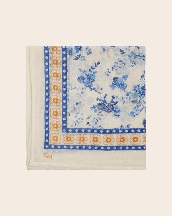 Emile & Ida - Foulard orchid bleu 100 x 100 cm