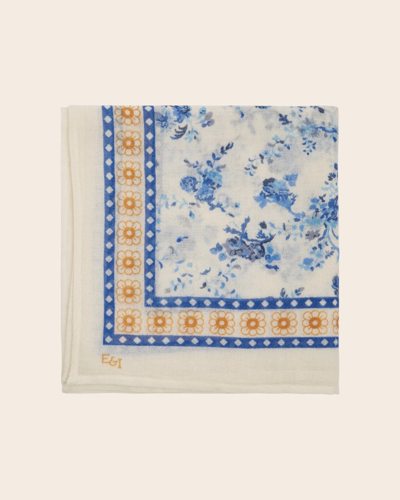 Emile & Ida - Foulard orchid bleu 100 x 100 cm