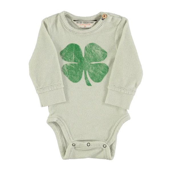 Piupiuchick - Baby long sleeve body Light grey w/ green clover print