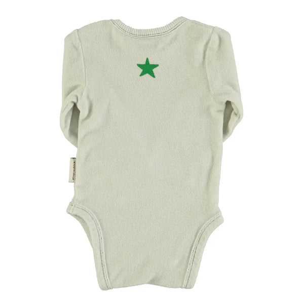 Piupiuchick - Baby long sleeve body Light grey w/ green clover print