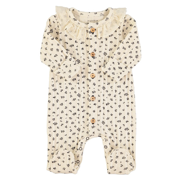 Piupiuchick - Newborn babygrow w/ collar -  Ecru w/ little flowers