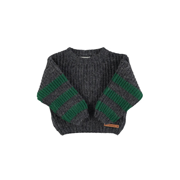 Piupiuchick - Knitted sweater - Grey & green stripes