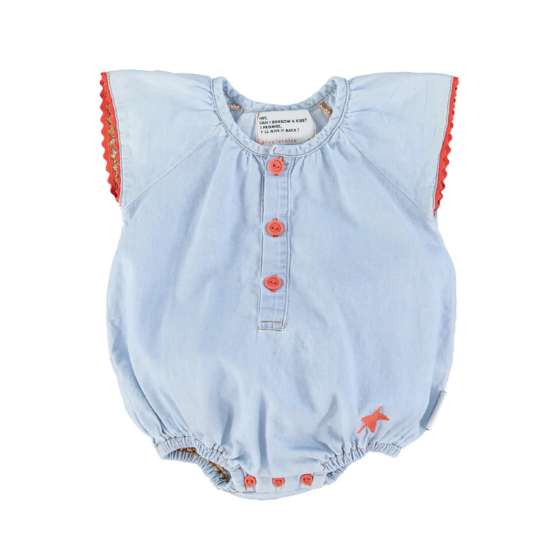 Piupiuchick - Baby romper w/ butterly sleeves - light blue chambray