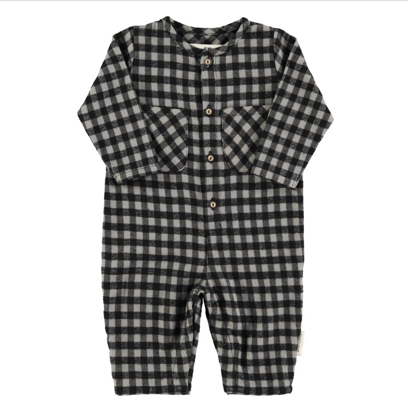 Piupiuchick - Baby jumpsuit Black & grey vichy