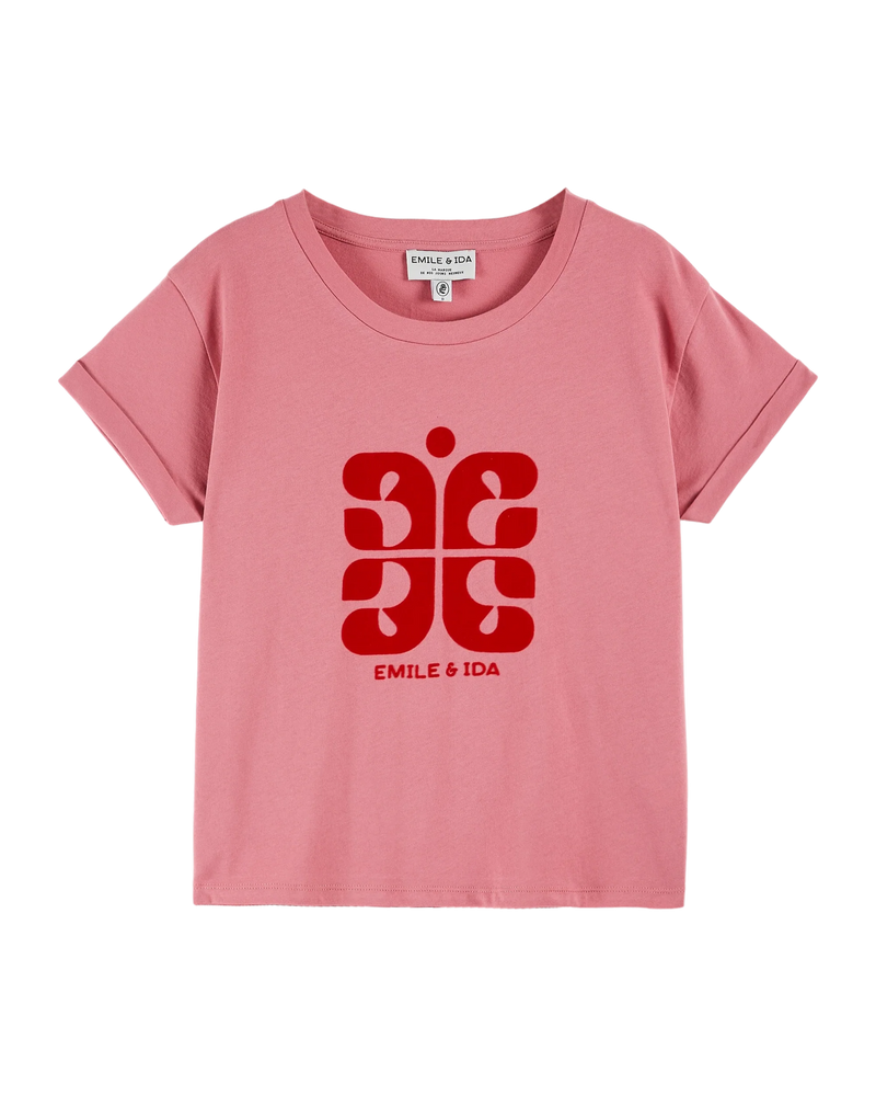 Emile & Ida - T-shirt logo coton bio framboise