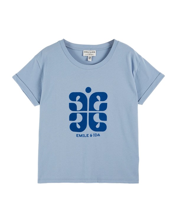 Emile & Ida - T-shirt logo coton bio bleu clair