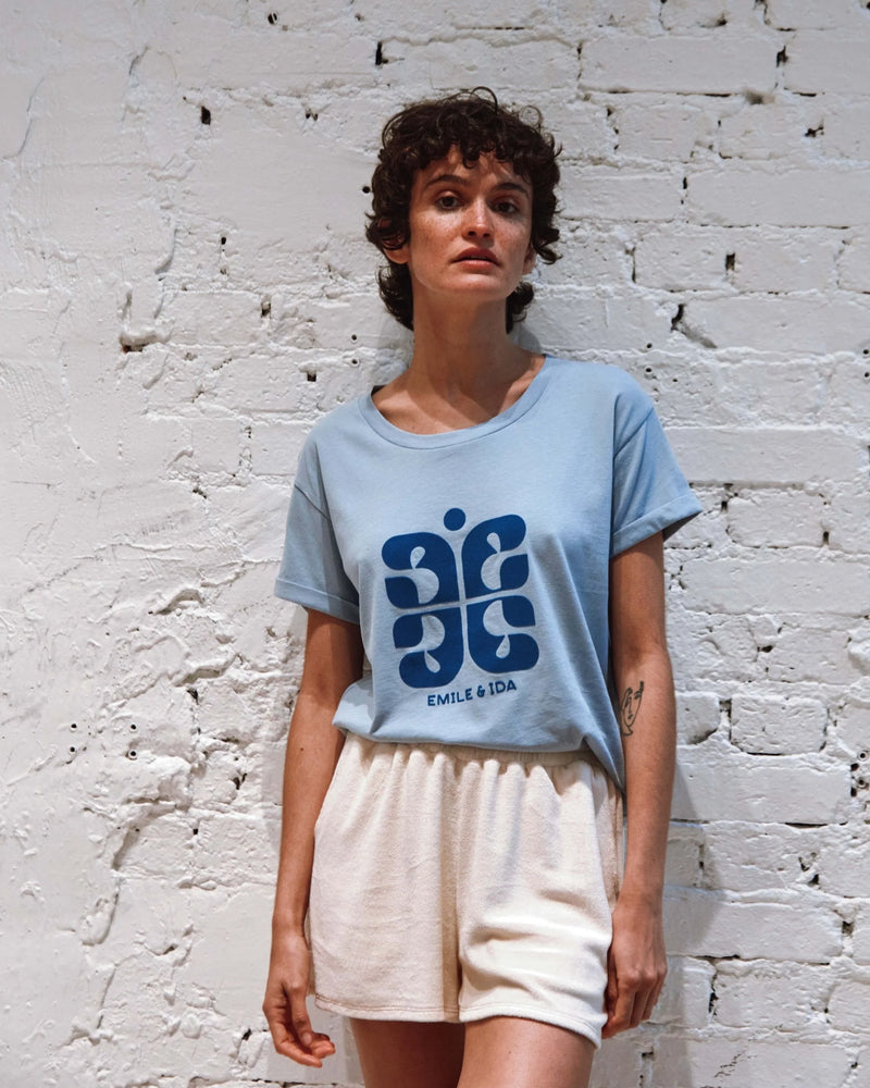 Emile & Ida - T-shirt logo coton bio bleu clair