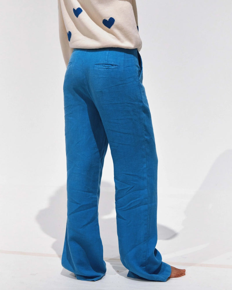 Emile & Ida - Pantalon droit lin bleu