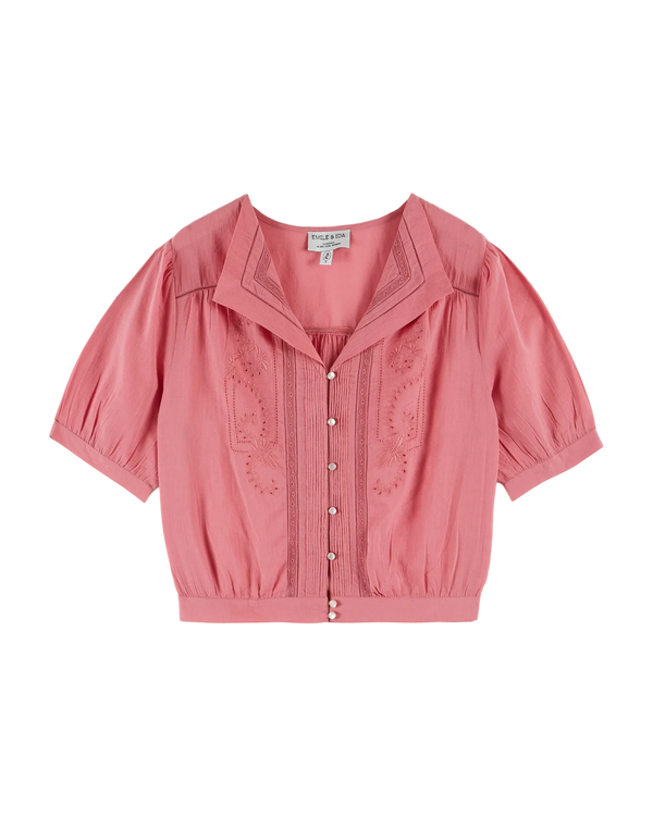 Emile & Ida - Blouse brodée vintage framboise