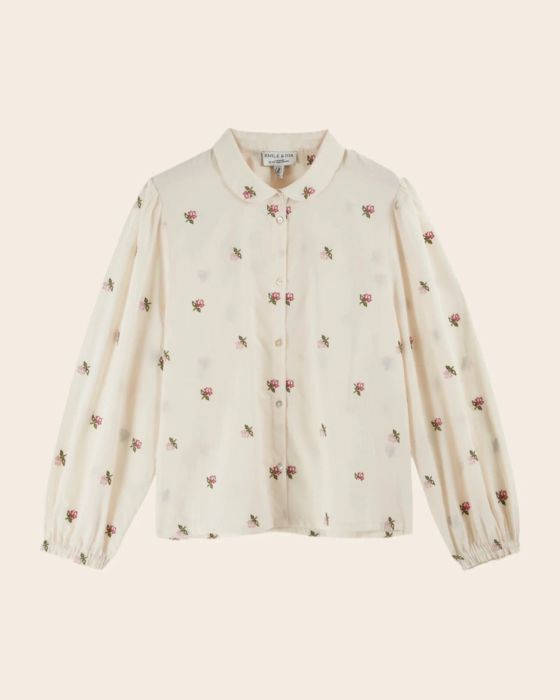 Emile & Ida - Blouse écru broderies roses