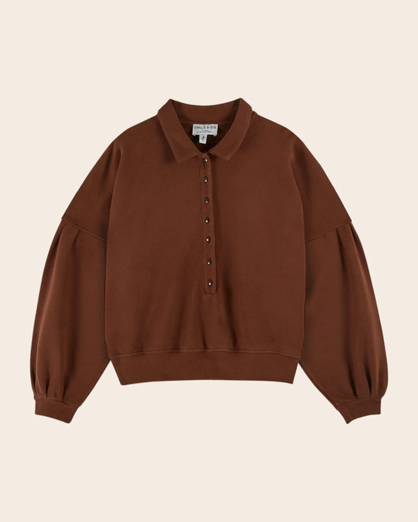 Emile & Ida - Sweat boutonné coton bio marron