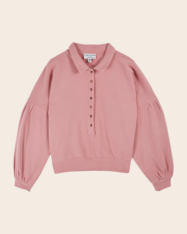 Emile & Ida -  Sweat boutonné coton bio rose