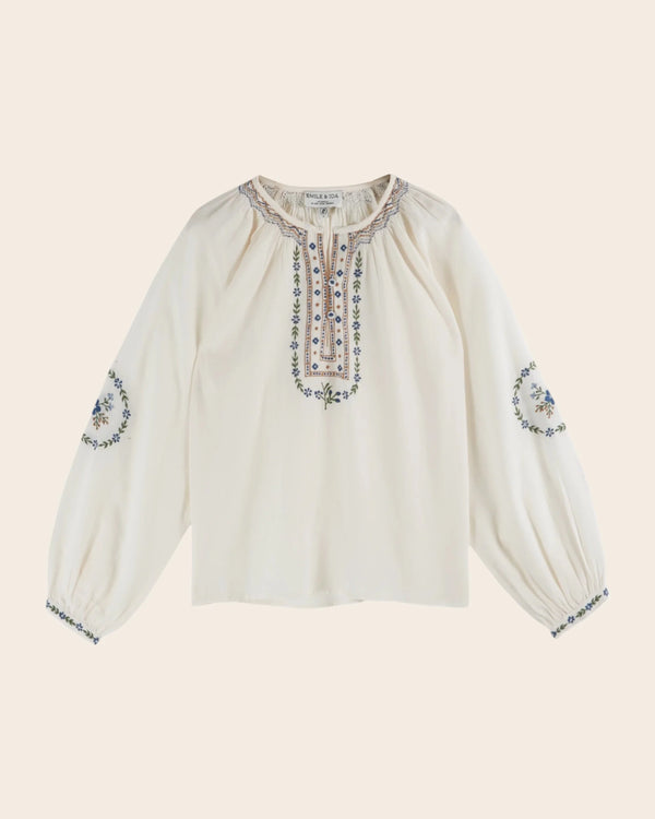 Emile & Ida - Blouse brodée ethnique écru