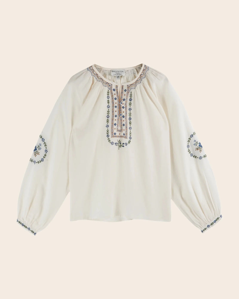 Emile & Ida - Blouse brodée ethnique écru