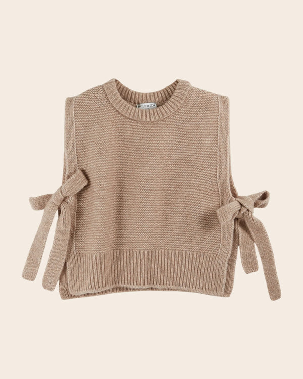 Emile & Ida - Pull sans manches à nouer ultra doux beige