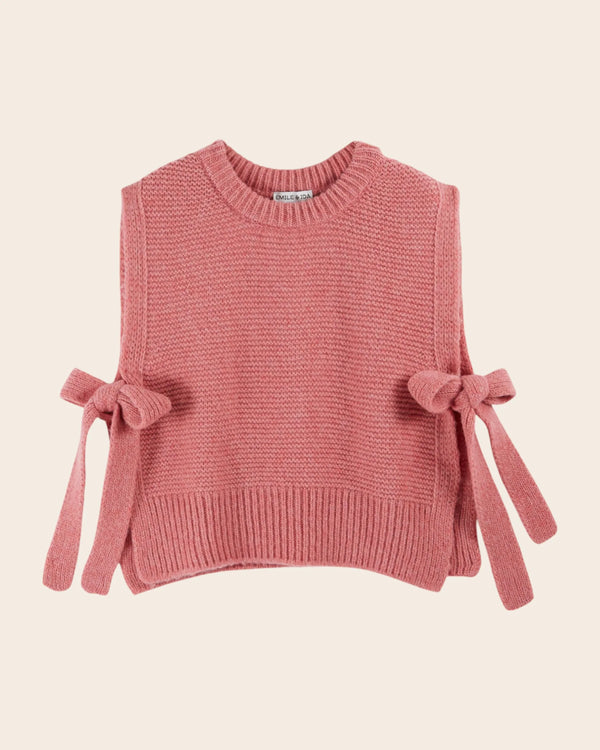 Emile & Ida - Pull sans manches à nouer ultra doux rose