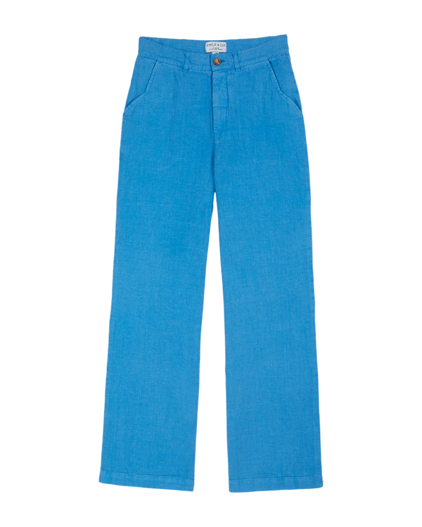 Emile & Ida - Pantalon droit lin bleu