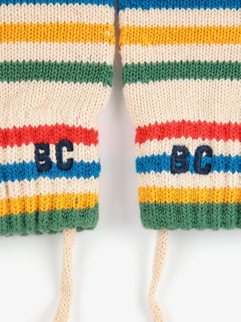 Bobo choses - Moufles rayées en maille Tic Tac Toe