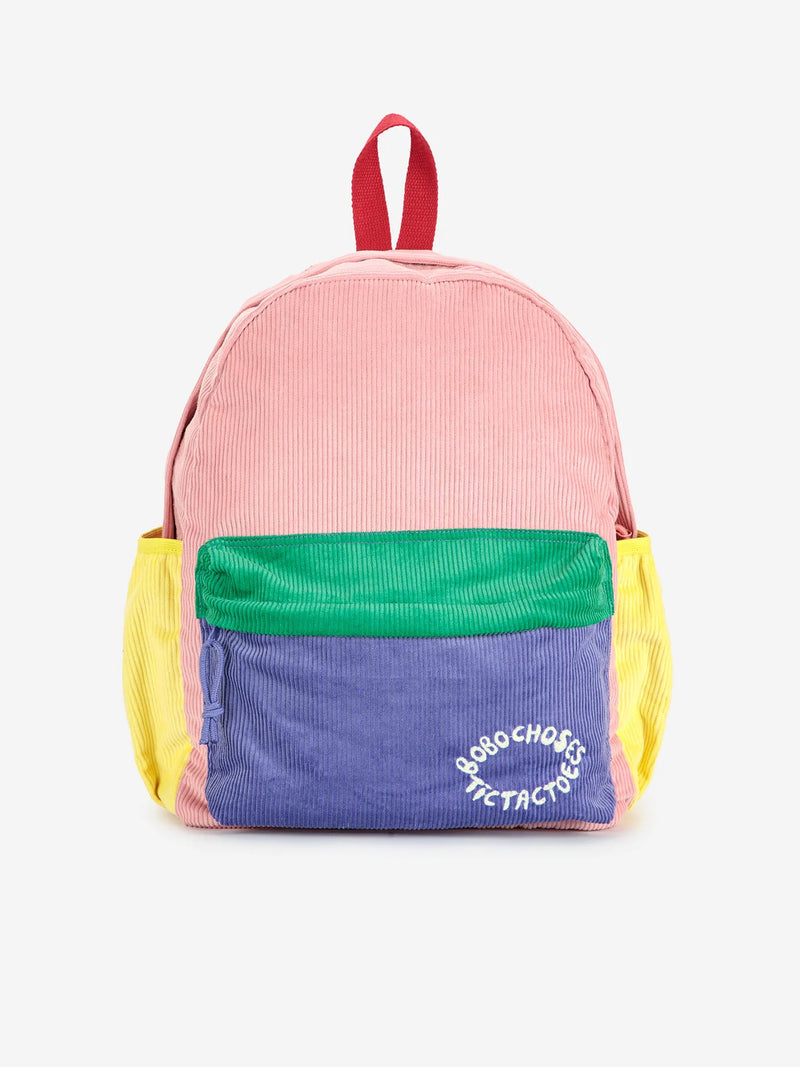Bobo choses - Cartable velours côtelé Color Block Tic Tac Toe