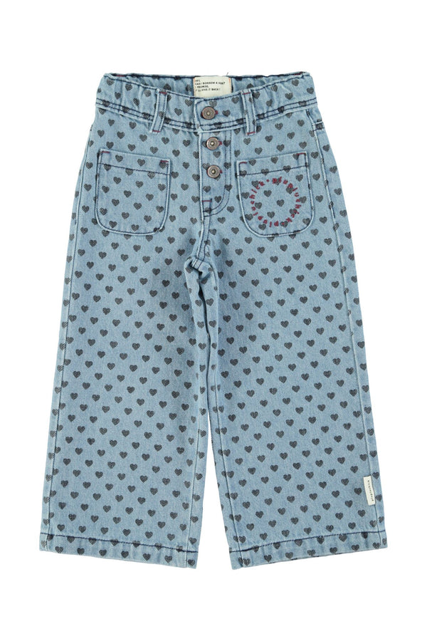 Piupiuchick - Flare trousers - Washed blue denim w/ black hearts