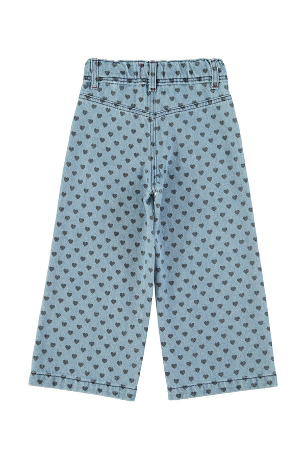 Piupiuchick - Flare trousers - Washed blue denim w/ black hearts