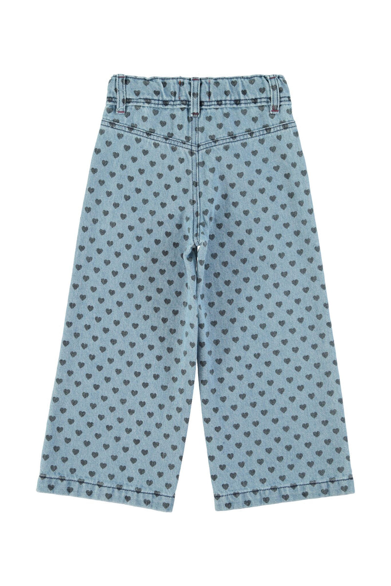 Piupiuchick - Flare trousers - Washed blue denim w/ black hearts