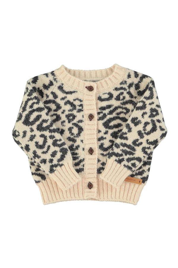 Piupiuchick - Knitted baby cardigan - Light pink w/ black animal print