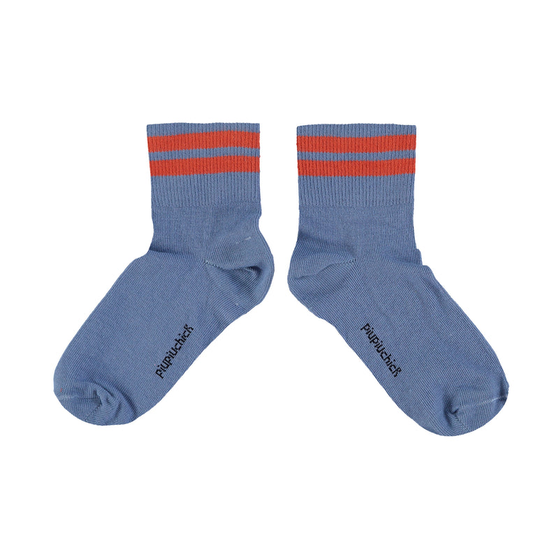 Piupiuchick - Striped socks blue w/ orange stripes